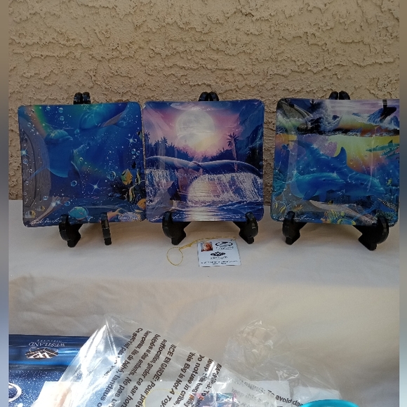 Set 3 Ocean Sea Life Dolphins , Whale Glass Plate Collectible NIB - Picture 3 of 9